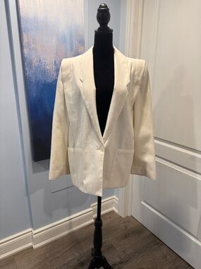 Vintage Women's Cream Single-Button Blazer-Faux Linen